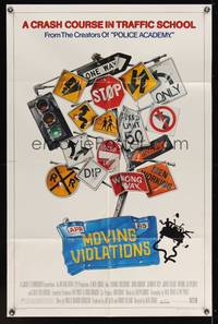 7k484 MOVING VIOLATIONS 1sh '85 Neal Israel, Jennifer Tilly, cool roadsign art!