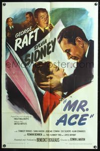 7k485 MR. ACE 1sh '46 close up of George Raft holding pretty Sylvia Sidney, film noir!