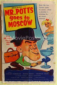 7k486 MR. POTTS GOES TO MOSCOW 1sh '53 Mario Zampi's Top Secret, wacky art of Oscar Homolka!