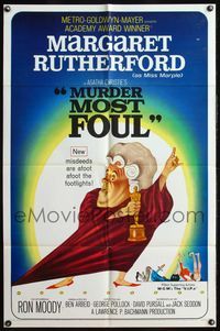 7k492 MURDER MOST FOUL 1sh '64 art of Margaret Rutherford, written by Agatha Christie!