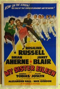 7k503 MY SISTER EILEEN style B 1sh '42 Rosalind Russell in the stage hit that convulsed Broadway!