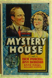 7k510 MYSTERY HOUSE other company 1sh '38 Dick Purcell & Sheridan, who will be killers next victim?