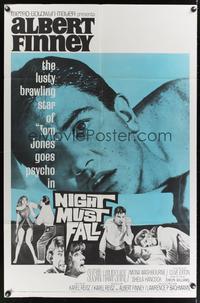 7k524 NIGHT MUST FALL style A 1sh '64 lusty brawling Albert Finney of Tom Jones goes psycho!