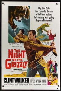 7k525 NIGHT OF THE GRIZZLY 1sh '66 big Clint Walker had come to the rim of Hell & held on!