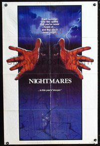 7k527 NIGHTMARES 1sh '83 cool sci-fi horror art of faceless man reaching forward!