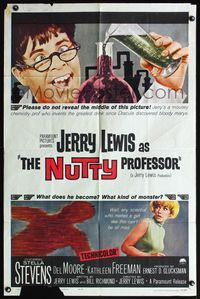 7k534 NUTTY PROFESSOR 1sh '63 wacky scientist Jerry Lewis, sexy Stella Stevens!