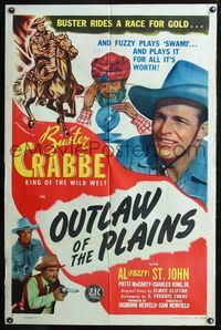 7k548 OUTLAW OF THE PLAINS 1sh '46 Buster Crabbe rides a race for gold & Fuzzy plays swami!