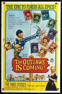 7k549 OUTLAWS IS COMING 1sh '65 The Three Stooges with Curly-Joe are wacky cowboys!