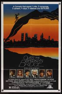 7k553 OVER THE BROOKLYN BRIDGE 1sh '84 Elliott Gould, Margaux Hemingway, cool silhouette art!