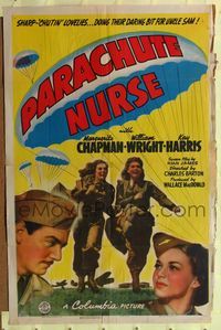 7k554 PARACHUTE NURSE 1sh '42 Marguerite Chapman is a beautiful bird woman leaping in action!