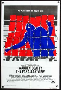 7k555 PARALLAX VIEW style B 1sh '74 Warren Beatty, as American as apple pie, cool image!