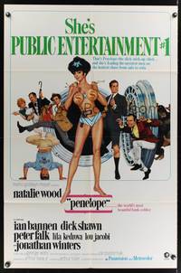 7k560 PENELOPE 1sh '66 sexiest artwork of Natalie Wood with big money bags and gun!