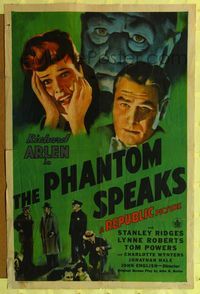 7k563 PHANTOM SPEAKS 1sh '45 directed by John English, Richard Arlen, Lynne Roberts in peril!