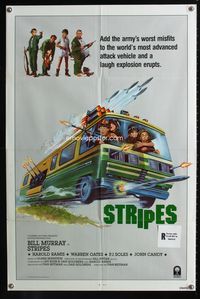 7k725 STRIPES int'l 1sh '81 Ivan Reitman classic military comedy, wacky battle RV!