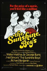 7k728 SUNSHINE BOYS 1sh '75 great Al Hirschfeld art of George Burns, Walter Matthau & Lee Meredith!