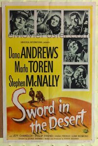 7k732 SWORD IN THE DESERT 1sh '49 Dana Andrews, their story is written in the burning sands!