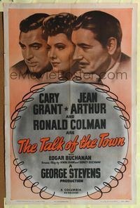 7k738 TALK OF THE TOWN 1sh R49 great headshots of Cary Grant, Jean Arthur & Ronald Colman!