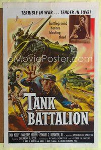 7k739 TANK BATTALION 1sh '57 cool artwork of Korean War battleground heroes blasting through!