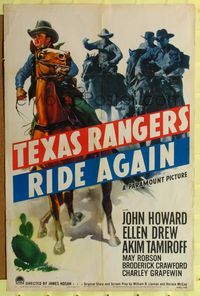 7k748 TEXAS RANGERS RIDE AGAIN style A 1sh '40 John Howard, Ellen Drew & Tamiroff in western action!