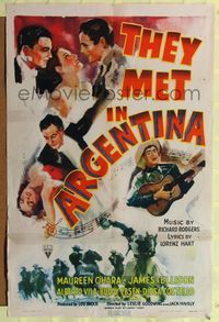 7k756 THEY MET IN ARGENTINA style A 1sh '41 Maureen O'Hara does the Chaco, Buddy Ebsen plays guitar