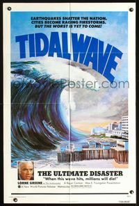 7k774 TIDAL WAVE 1sh '75 artwork of the ultimate disaster in Tokyo by John Solie!