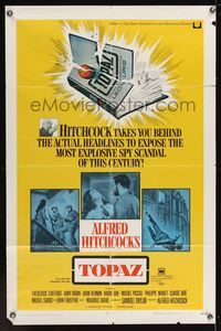 7k785 TOPAZ 1sh '69 Alfred Hitchcock, John Forsythe, most explosive spy scandal of this century!