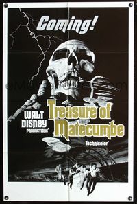 7k796 TREASURE OF MATECUMBE teaser 1sh '76 Walt Disney, cool artwork of giant skull & gold coins!