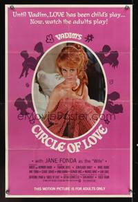 7s184 CIRCLE OF LOVE 1sh '65 Roger Vadim, sexy half-naked Jane Fonda under the covers!