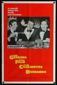 7s487 HUSBANDS int'l 1sh '70 Ben Gazzara, Peter Falk & John Cassavetes in bow ties!