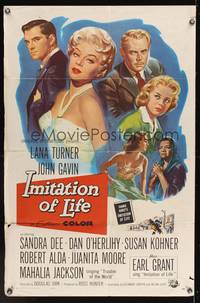 7s500 IMITATION OF LIFE 1sh R61 art of sexy Lana Turner, Sandra Dee, from Fannie Hurst novel!