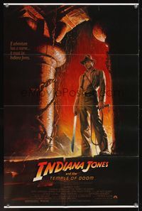 7s505 INDIANA JONES & THE TEMPLE OF DOOM 1sh '84 full-length art of Harrison Ford by Bruce Wolfe!