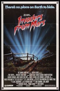 7s506 INVADERS FROM MARS 1sh '86 Tobe Hooper, art by Rider, there's no place on Earth to hide!