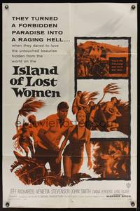 7s512 ISLAND OF LOST WOMEN 1sh '59 hidden, forbidden, untouched beauties in a raging hell!