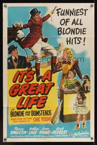 7s517 IT'S A GREAT LIFE 1sh '43 Penny Singleton as Blondie, Arthur Lake as Dagwood Bumstead!