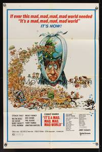 7s518 IT'S A MAD, MAD, MAD, MAD WORLD 1sh R70 great art of entire cast on Earth by Jack Davis!