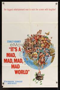 7s519 IT'S A MAD, MAD, MAD, MAD WORLD pictorial style A 1sh '64 art of cast & Earth by Jack Davis!