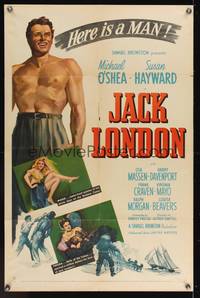 7s521 JACK LONDON 1sh '43 art of shirtless smiling Michael O'Shea, Susan Hayward!