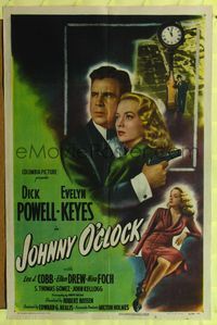 7s533 JOHNNY O'CLOCK style B 1sh '46 Dick Powell & sexy Evelyn Keyes!