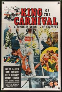 7s538 KING OF THE CARNIVAL 1sh '55 Republic serial, great circus trapeze artwork!