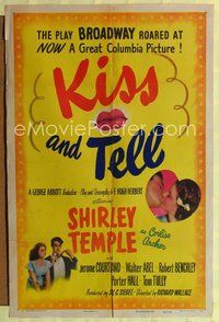 7s540 KISS & TELL style B 1sh '45 Jerome Courtland gets love and kisses from Shirley Temple!