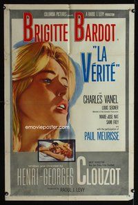 7s553 LA VERITE 1sh '61 super sexy Brigitte Bardot, Henri-Georges Clouzot, The Truth!