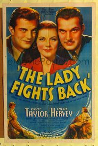 7s554 LADY FIGHTS BACK 1sh '37 cool art of Kent Taylor, Irene Hervey & William Lundigan!