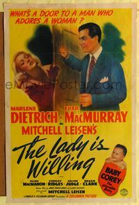 7s555 LADY IS WILLING 1sh '42 art of pretty Marlene Dietrich, Fred MacMurray & Baby Corey!