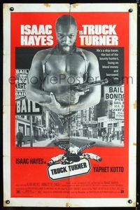 7s954 TRUCK TURNER flat 1sh '74 AIP, cool image of bounty hunter Isaac Hayes with gun!