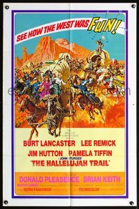 7y386 HALLELUJAH TRAIL 1sh '65 John Sturges, great wagon train art by Frank McCarthy!