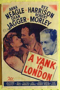 7z945 YANK IN LONDON 1sh '47 Anna Neagle, Rex Harrison & Dean Jagger live in Grosvenor Square!