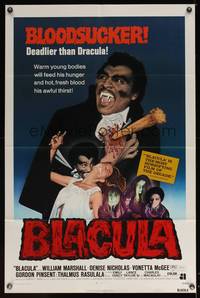 8b200 BLACULA reviews 1sh '72 black vampire William Marshall is deadlier than Dracula, great image!