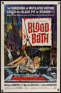 8b202 BLOOD BATH  1sh '66 art of sexy shrieking girl being lowered into a pit of horror!