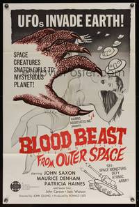 8b203 BLOOD BEAST FROM OUTER SPACE 1sh '65 UFOs invade Earth, creatures snatch sexy girls!