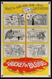 8b214 BUCKET OF BLOOD  1sh '59 Roger Corman, AIP, great comic cartoon monster art!